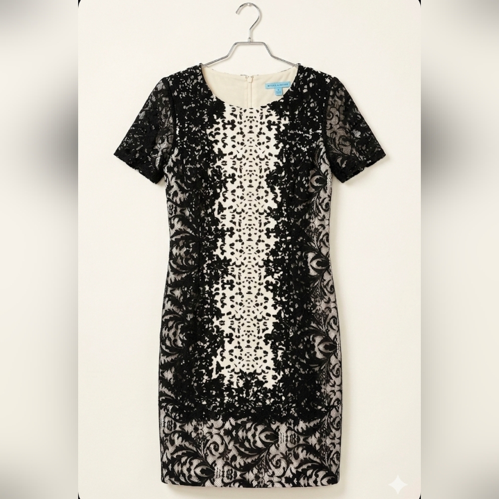 ANTONIO MELANI Elegant Black and Cream Midi Dress Size 6 / Small